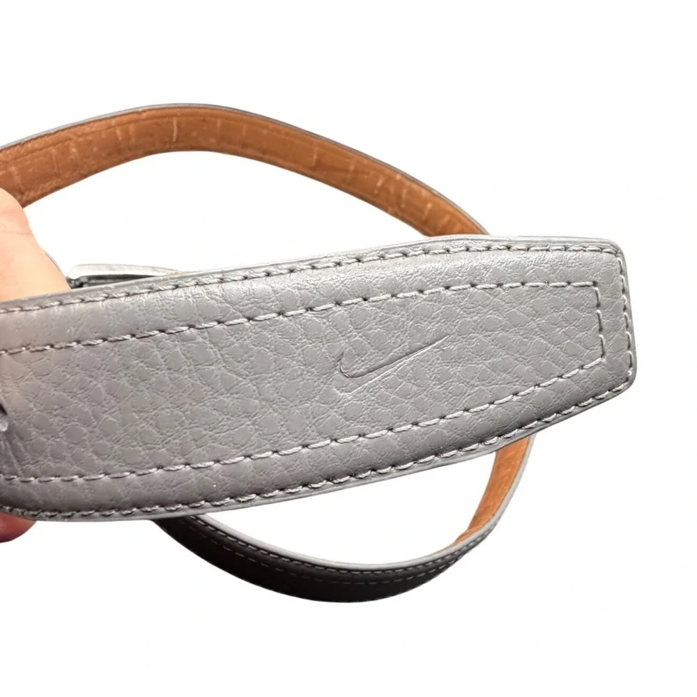 Nike G-Flex Belt Mens‎ 36 Grey Good Pebbled Leather Silver Buckle Swoosh Golf